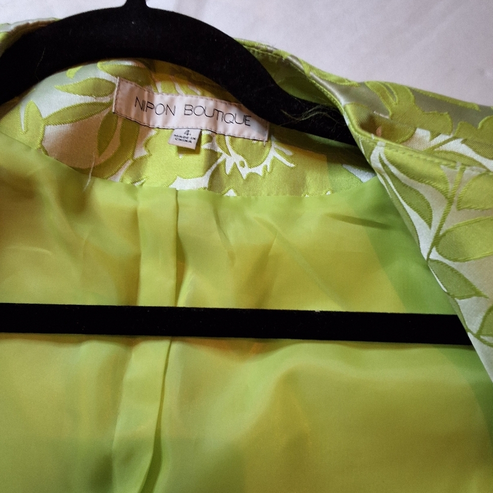Nipon Boutique Lime Green Jacquard Dress Jacket Set Formal 4 - Picture 10 of 14